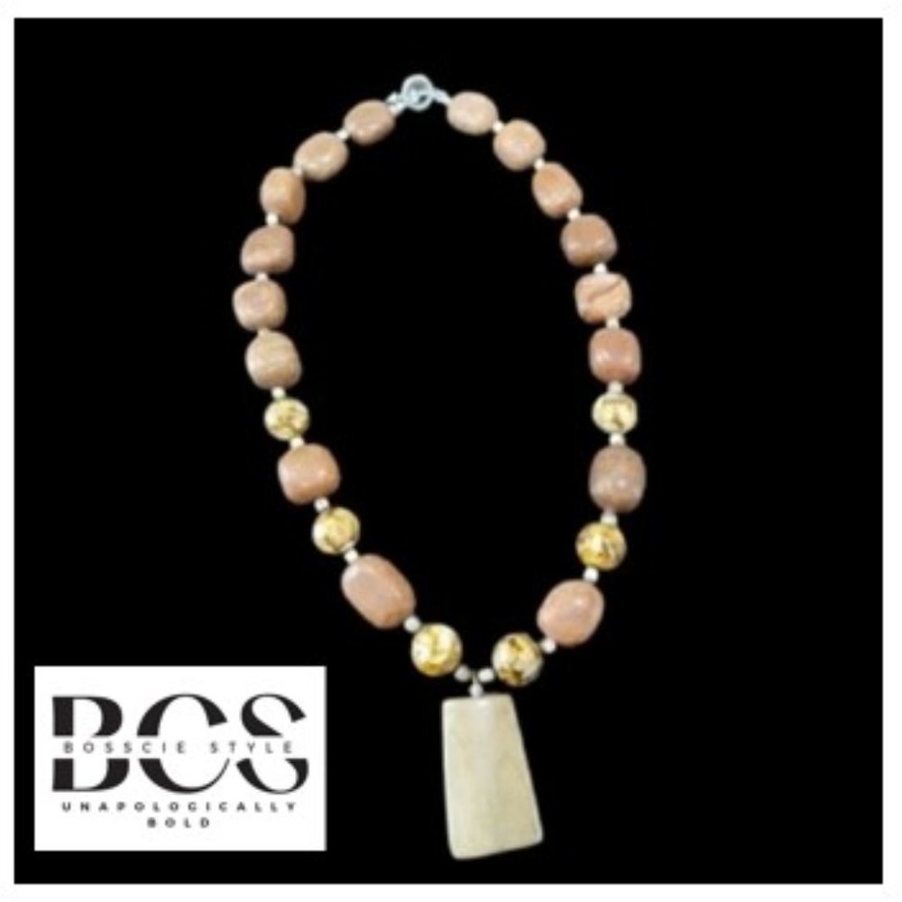 Jasper Stone Necklace with an Aventurine Quartz Agate Stone Pendant